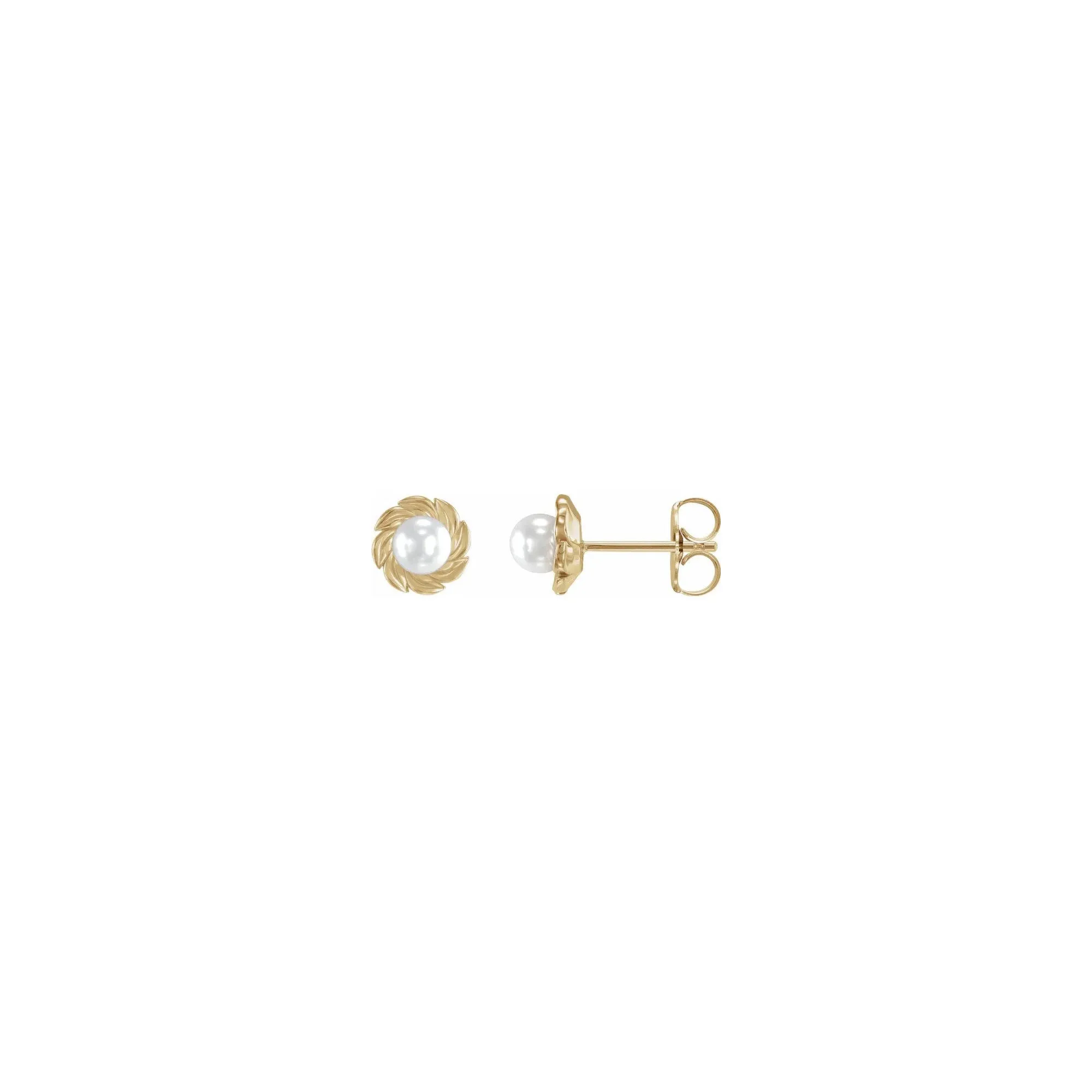 White Akoya Pearl Leaf Stud Earrings