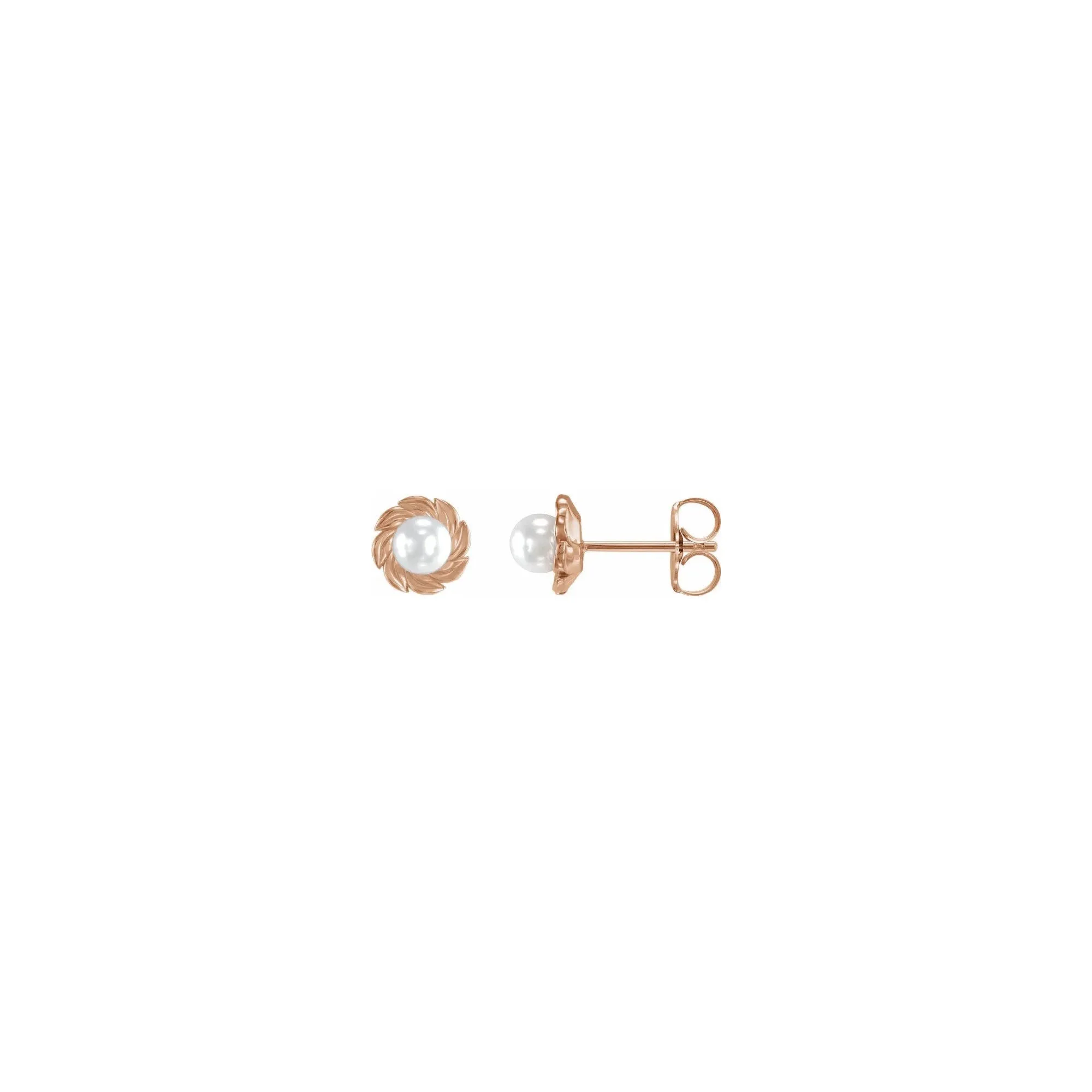 White Akoya Pearl Leaf Stud Earrings