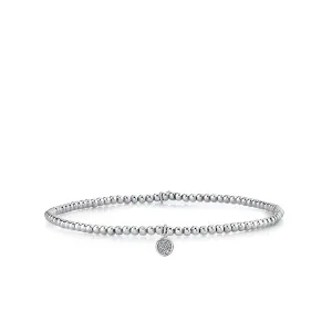 White Gold & Diamond Tiny Disc on White Gold Beads