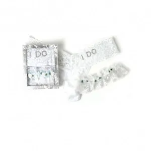 White I Do Swarovski Thong with White Lace Leg Garter