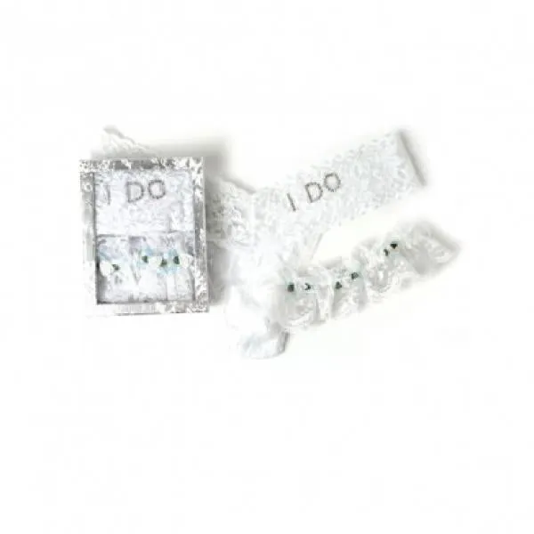 White I Do Swarovski Thong with White Lace Leg Garter