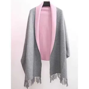 Winter Tassel Lapel Sleeved Cape Pashmina - Light Gray