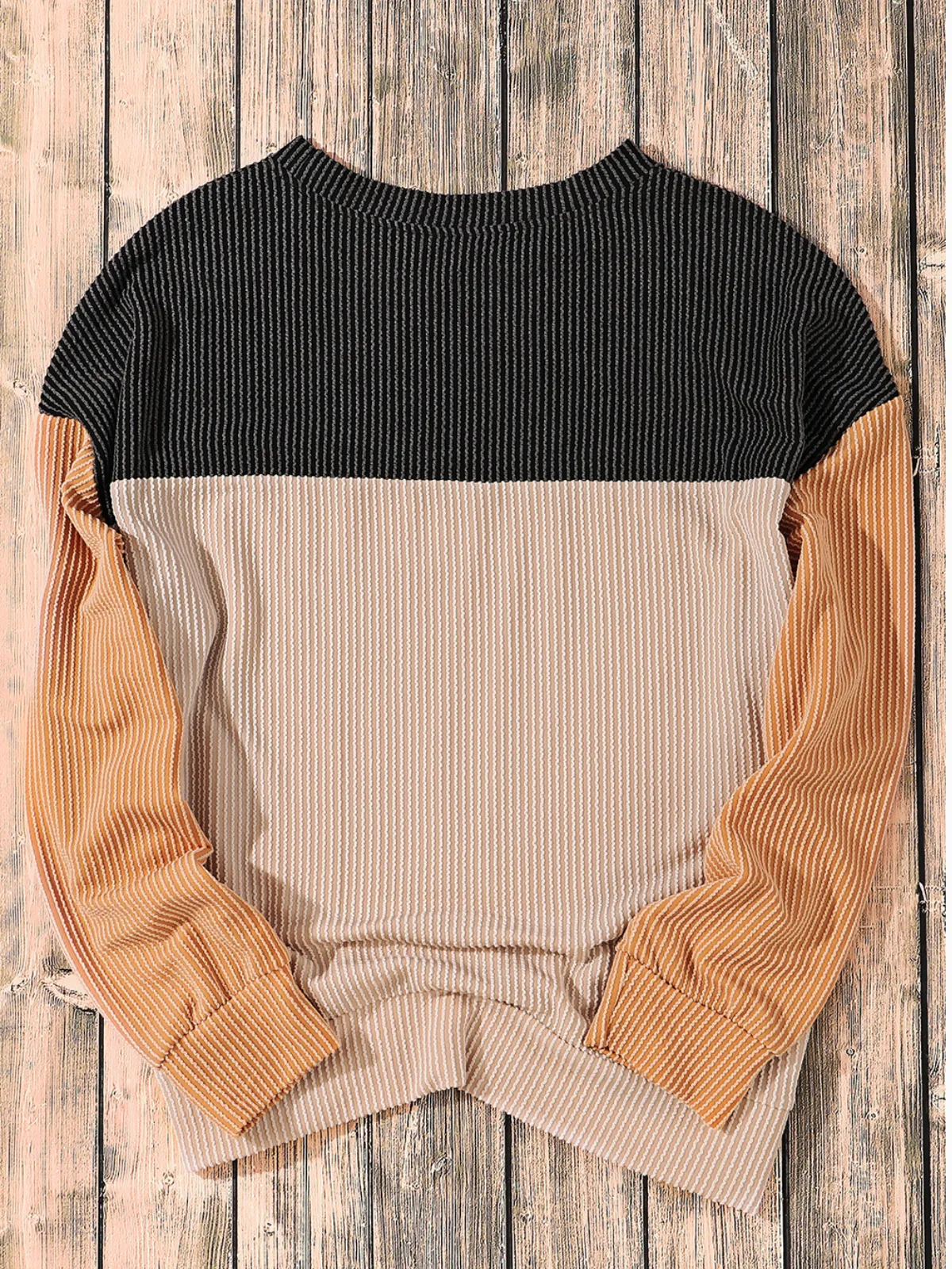 Womens Fall Vibes Color Block Ribbed Long Sleeve Top
