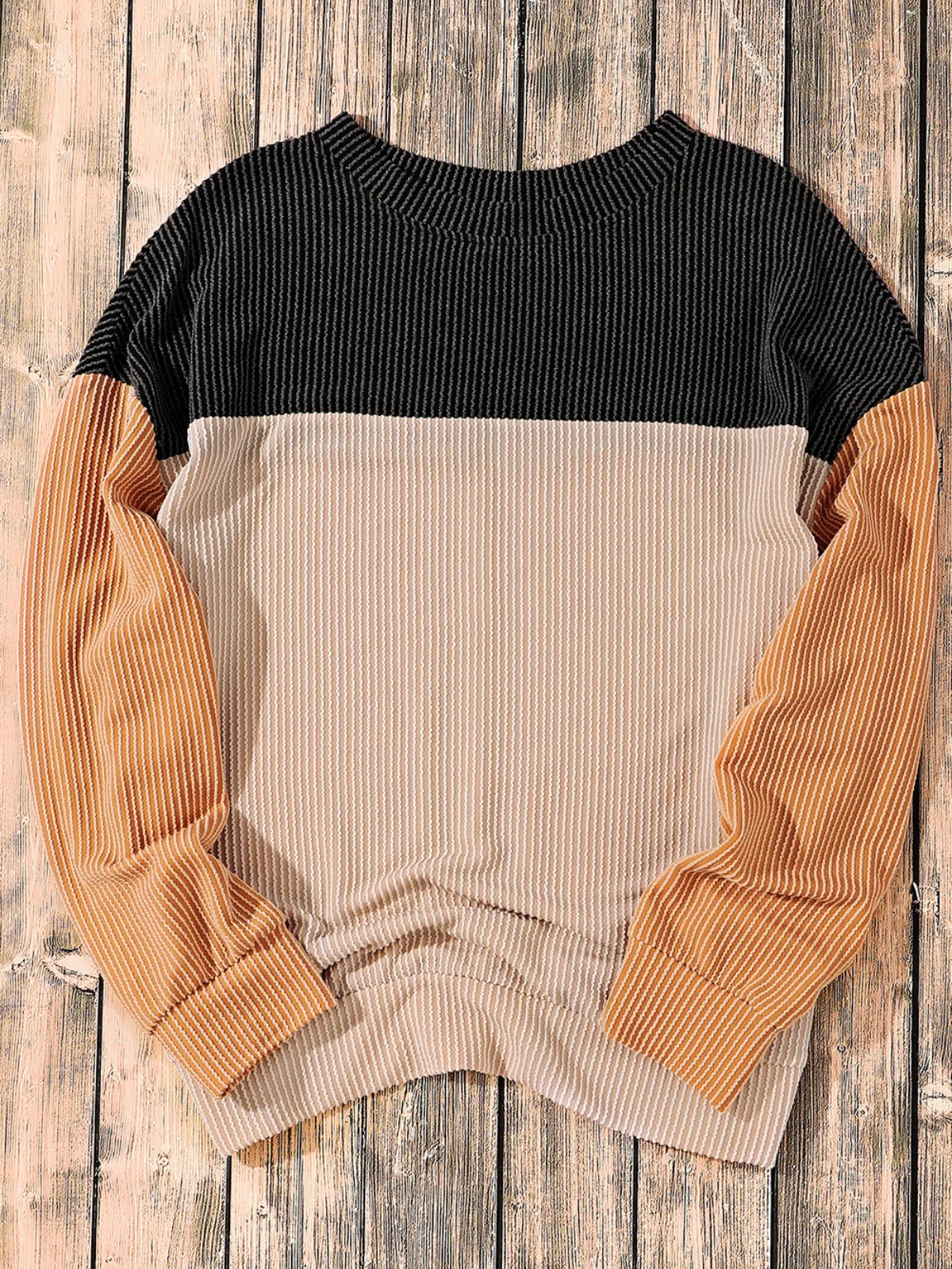 Womens Fall Vibes Color Block Ribbed Long Sleeve Top