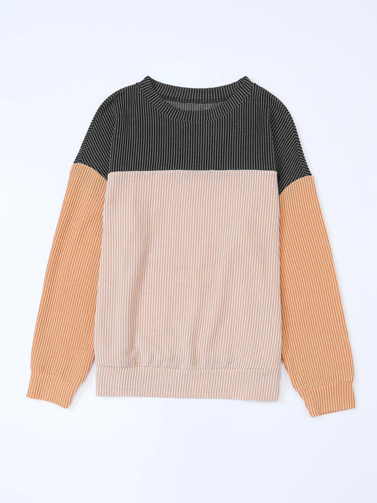 Womens Fall Vibes Color Block Ribbed Long Sleeve Top