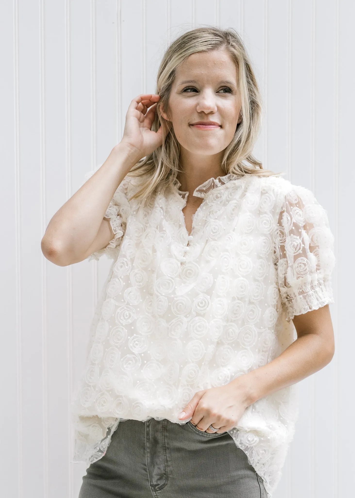 X Natural Lace Floral Blouse