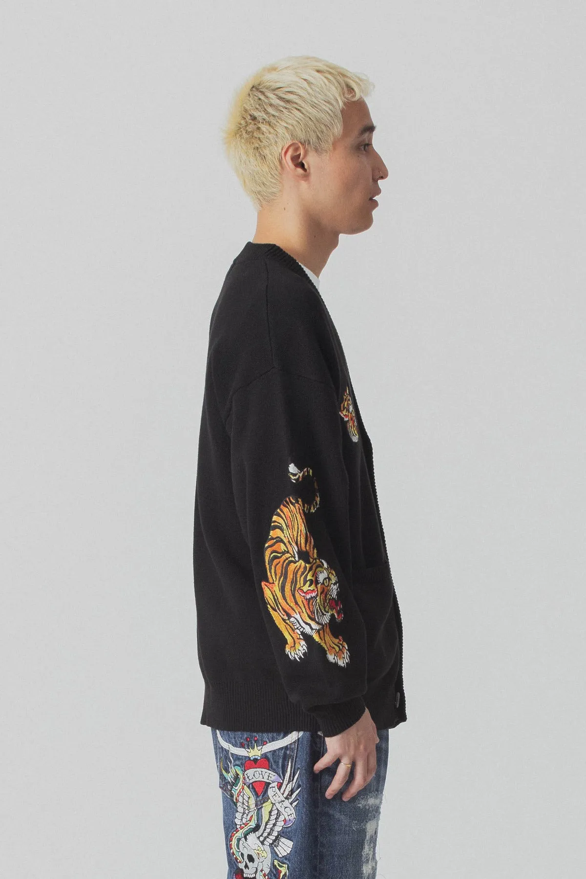 XLARGE x ED HARDY KNIT CARDIGAN - BLACK