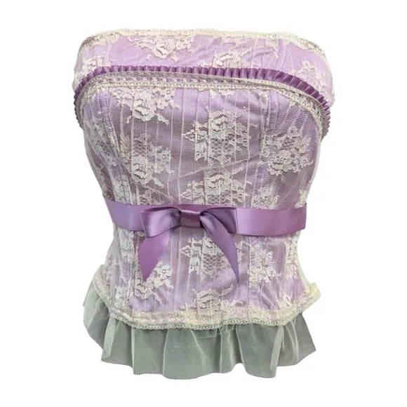 Y2K Coquette Delicates Dainty Ruffle Bow Lace Bustier