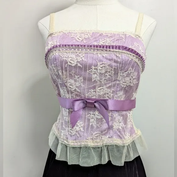 Y2K Coquette Delicates Dainty Ruffle Bow Lace Bustier