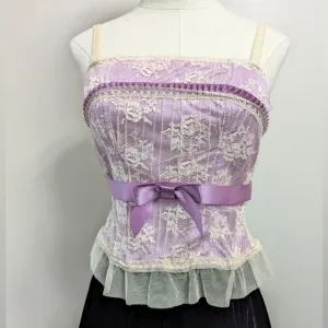 Y2K Coquette Delicates Dainty Ruffle Bow Lace Bustier