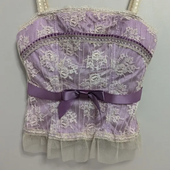 Y2K Coquette Delicates Dainty Ruffle Bow Lace Bustier