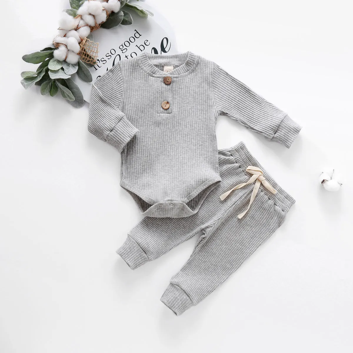 Zachary Ribbed Tracksuit - Light Grey